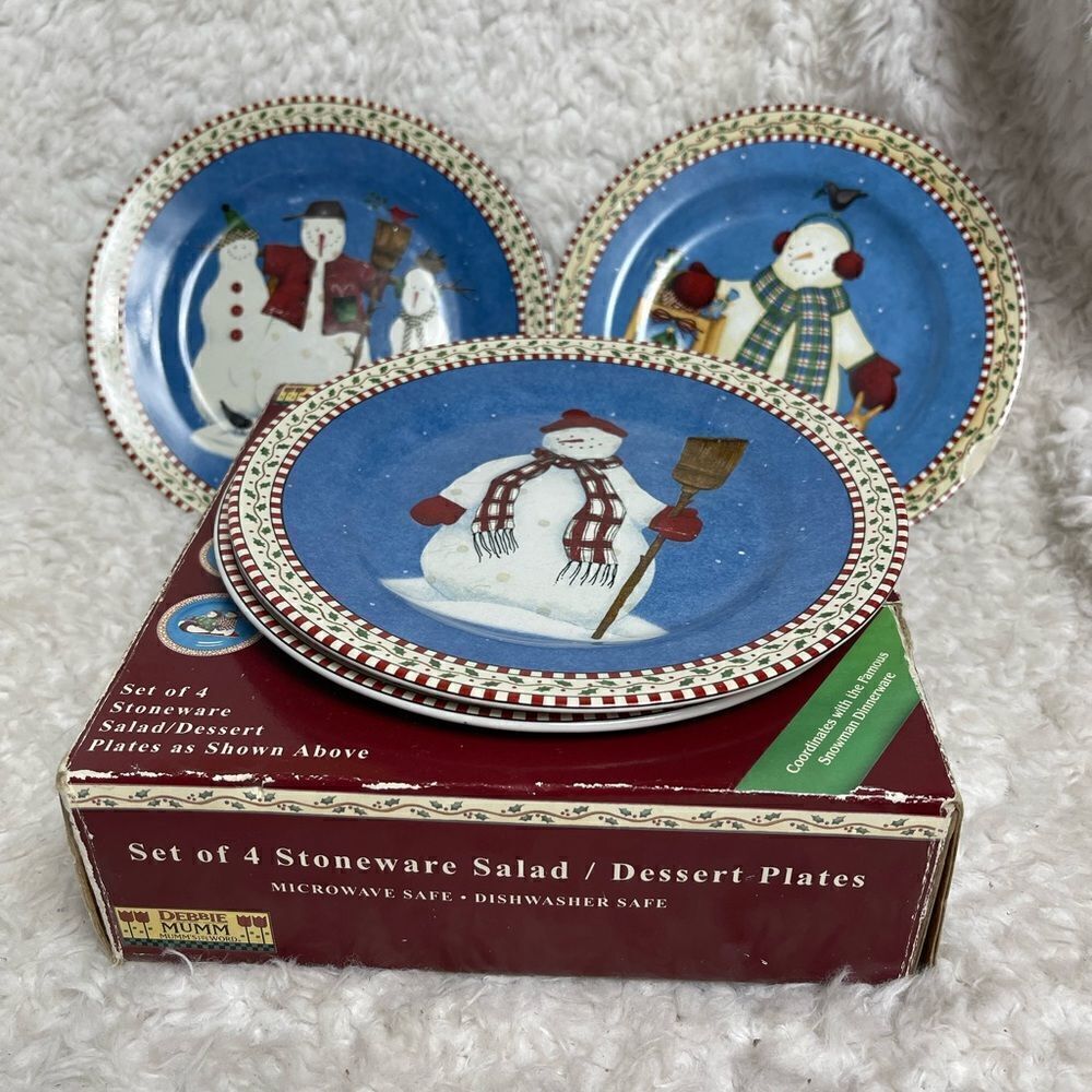 Debbie Mumm vintage 1998 Sakura set of four Christmas jolly snowman sala…